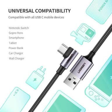 Ugreen kulmikkaat USB C uros USB A uros nopea lataus 3A 480Mbps 1m