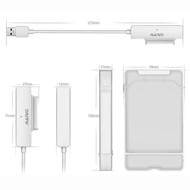 Maiwo K104 5 Gb/s USB3.1 2,5"" HDD/SSD SATA III -sovitin 10 cm kaapelilla, USB A ja läpinäkyvä muovinen kaappi