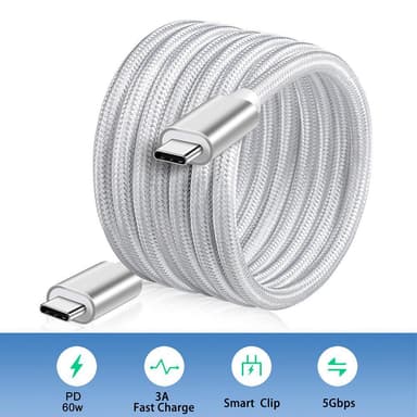 NÖRDIC 50cm USB C 3.1 USB C Nylon Braided kaapeli Pika lataus 3A Gen1 5Gbps Power Delivery PD 60W Valkoinen