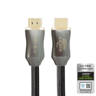 NÖRDIC CERTIFIED KAAPELIT 3m Ultra High Speed ​​​​HDMI2.1 8K 60Hz 4K 120Hz 48Gbps Dynamic HDR eARC VRR nailonpunottu kaapeli kullattu erittäin kestävä