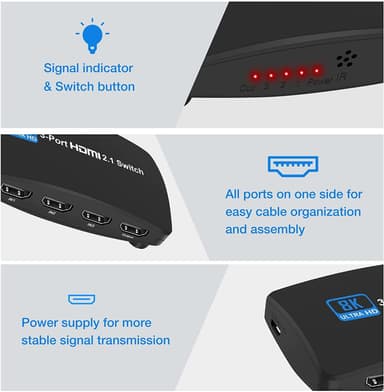 NÖRDIC HDMI 2.1 -kytkin 3 - 1 8K60Hz 4K120Hz 48Gbps HDR