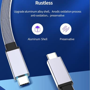 NÖRDIC 1 m litteä ja ohut kaapeli USB3.2 Gen2 USB-C to C -pikalataus Power Deliveryllä PD100W 5A 10Gbps 4K 60Hz ja Emarker