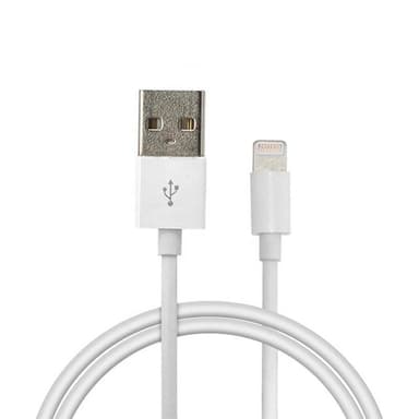NÖRDIC Lightning-kaapeli (ei MFI) USB A, 1 m, valkoinen, 5 V 2,1 A, iPhonelle ja iPadille