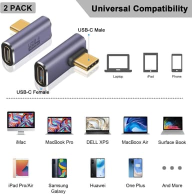 NÖRDIC USB4 kulmikas sovitin uros-naaras 40G 8K60Hz PD100W