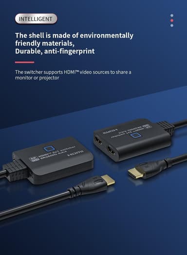 NÖRDIC HDMI 2.1 -kytkin 2 - 1 8K60Hz 4K120Hz 48Gbps HDR HDCP2.3 Surround 7.1 CEC