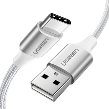 Ugreen USB C uros USB urospuolinen lataus 3A 480Mbps 50cm valkoinen