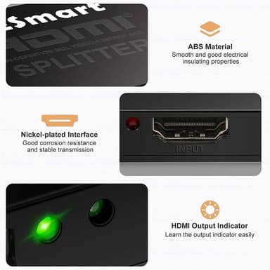 NÖRDIC HDMI jakaja, 1–2 UHD HDMI 4K 30 Hz, 10,2 Gb/s, LPCM 7.1 Dolby TrueHD, Dolby Digital Plus DTS-HD Master Audio