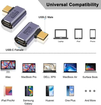 NÖRDIC USB4 kulmikas sovitin uros-naaras 40G 8K30Hz PD100W