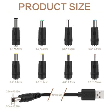 NÖRDIC 1m virtajohto USB DC 11 liittimellä USB DC Power