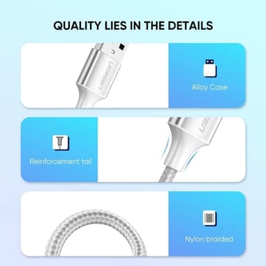 Ugreen USB C uros USB urospuolinen lataus 3A 480Mbps 50cm valkoinen