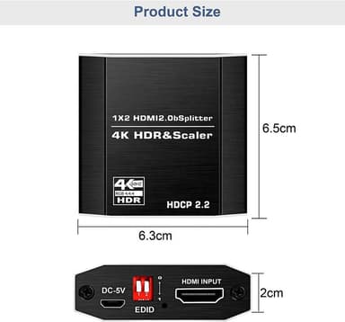 NÖRDIC HDMI jakaja 1–2 4K 60 Hz, HDCP2.2 18 Gb/s, kuvien HDMI-kaapelit eivät sisälly