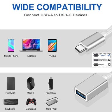NÖRDIC USB3.2 Gen1 5Gbps USB-A OTG-USB-C-sovitin alumiini 50cm hopea OTG-USB-C-kaapeli