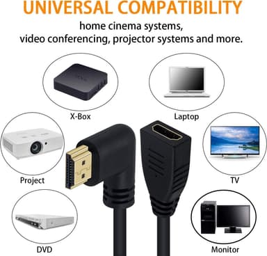 NÖRDIC kulmikas HDMI-sovitin 8K60Hz 4k120Hz 48Gbps uros-naaras HDMI2.1 18cm