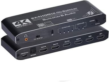 NÖRDIC HDMI Splitter 2-4 äänenpoistolla 4K60Hz HDCP2.2 HDR 3D