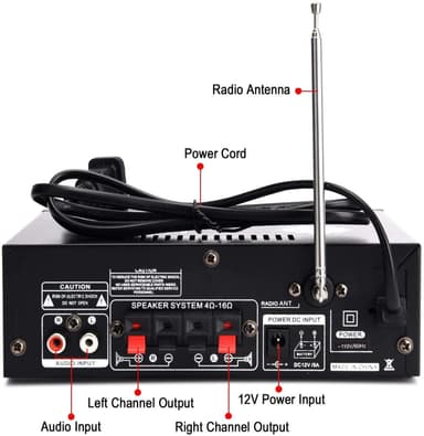 NÖRDIC Bluetooth 5.0 Stereovahvistin 2x40W AUX / USB / BT Audiovahvistin FM 2xMIC-tulolla