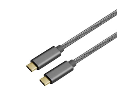 NÖRDIC 1,5 m USB C–USB C -kaapeli USB3.1 Gen1, pikalataus Power Deliveryllä 60 W, 5 Gb/s 3 A, Emarkerilla, nailonpunottu, Space Grey