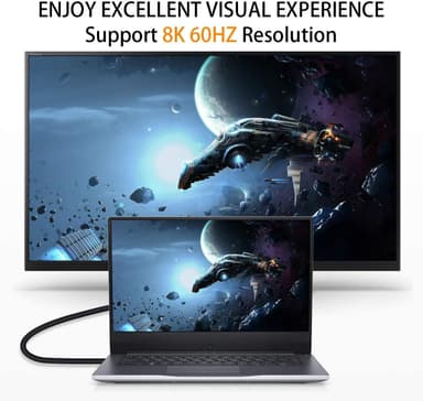 NÖRDIC kulmikas HDMI-sovitin 8K60Hz 4k120Hz 48Gbps uros-naaras HDMI2.1 18cm
