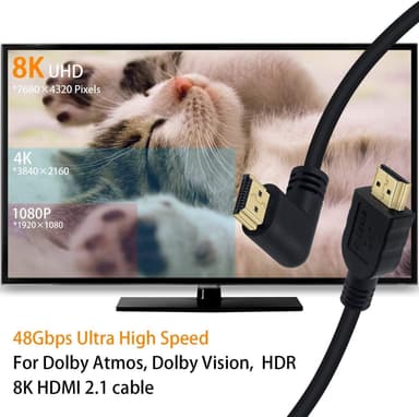 NÖRDIC 2m kulmassa HDMI 2.1 UHD 8K 60Hz 4K 120Hz 48Gbps Dynaaminen HDR eARC Pelitila VRR Dolby ATMOS kullattu