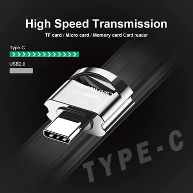 NÖRDIC USB-C 3.1 kortinlukija avaimenperällä 5Gbps TF, MicroSD, Micro SDHC, Micro SDXC 2TB UHS-I hopea