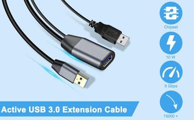 NÖRDIC Active 15m USB3.1 jatkokaapeli 5Gbps USB Uros-naaras Xbox, PS5, Oculus, tulostimelle, skannerille, Playstationille, VR USB-jatkokaapelille