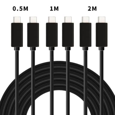 NÖRDIC kaapelisarja 3 kpl, 0,5 m+1 m+2 m, USB C–USB C 2.0, 480 Mb/s, 3 A, musta, Android matkapuhelimet ja tabletit