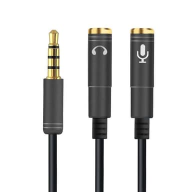 NÖRDIC audiosovitin 3,5 mm sovitin mikrofonille ja kuulokkeille, 30 cm, TRRS–2x TRS