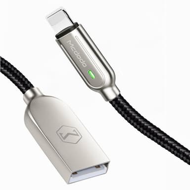 Mcdodo CA-5264 Apple Lightning (ei MFI)–USB A -kaapeli, synkronointiin ja nopeaan lataukseen, LED-valo, automaattinen latauksen pysäytys, musta, 1,2 m