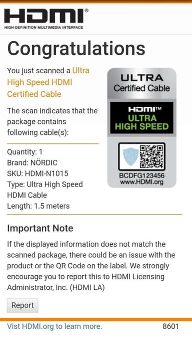 NÖRDIC CERTIFIED CABLE 1.5m HDMI 2.1 Ultra High Speed ​​8K 60Hz 4K 120Hz 48Gbps Dynamic HDR eARC Game Mode VRR Dolby ATMOS nailonpunottu kullattu