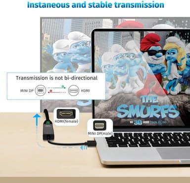 NÖRDIC Mini Displayport ur–HDMI ur -sovitin 4Kx2K 60 Hz:llä, 4,96 Gb/s, kullatut liittimet, 20 cm