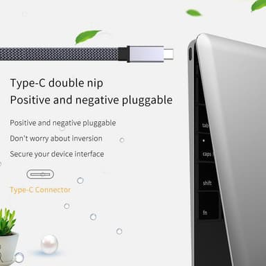 NÖRDIC 1 m litteä ja ohut kaapeli USB3.2 Gen2 USB-C to C -pikalataus Power Deliveryllä PD100W 5A 10Gbps 4K 60Hz ja Emarker