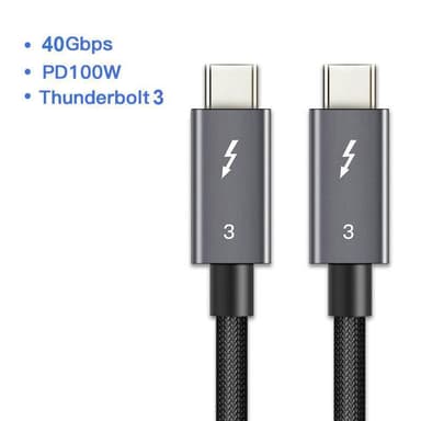 NÖRDIC Thunderbolt 3–USB C -kaapeli, 1,2 m, 40 Gb/s, Power Delivery 100 W, 5K 60 Hz kaksois-4K 60 Hz UHD, musta
