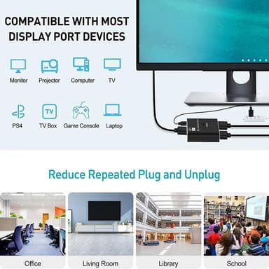 NÖRDIC 8K30Hz Displayport-kytkin 2-1 ja jakaja 1-2, 4K120hz