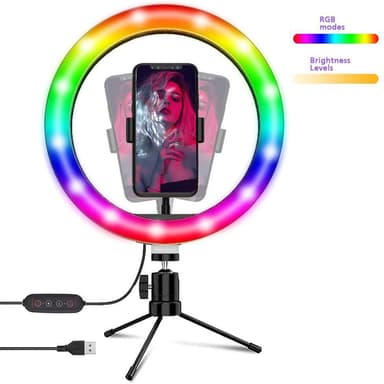 RGB LED -rengasvalo, halkaisija 30 cm, matkapuhelinjalusta, 5:ssä portaassa himmennettävät 19 valoa, selfie-lamppu, rengasvalo