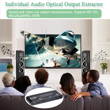 NÖRDIC HDMI Splitter 2-4 äänenpoistolla 4K60Hz HDCP2.2 HDR 3D