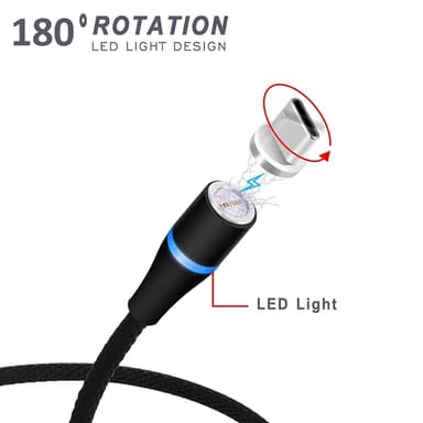 NÖRDIC USB2.0 magneettikaapeli 3i1 Lightning (ei MFI), USB-C Micro USB 1m3A musta