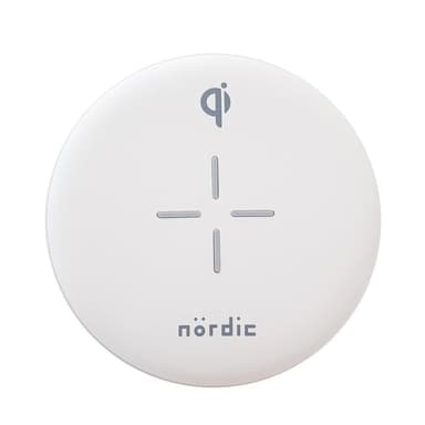 NÖRDIC Qi-sertifioitu langaton pikalaturi 10 W, Android ja Apple, valkoinen