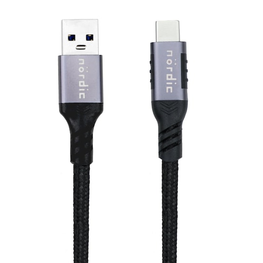 NÖRDIC 3m USB3.2 Gen1 USB-C - nylonpunoksinen kaapeli pikalataus 3A 5Gbps Virtalähde PD 60W