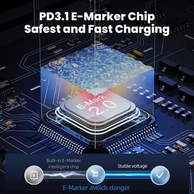 NÖRDIC 1m USB-C–C nailonpunoksinen kaapeli pikalataus PD3.1 240W 48V 5A Emarkerilla