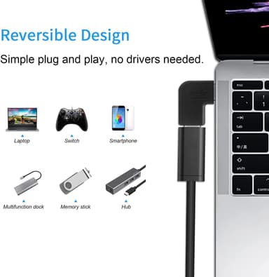 NÖRDIC USB C 3.1 Kulmikas sovitin uros-naaras
