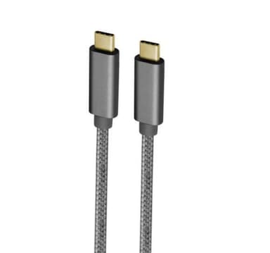 NÖRDIC 1,5 m USB C–USB C -kaapeli USB3.1 Gen1, pikalataus Power Deliveryllä 60 W, 5 Gb/s 3 A, Emarkerilla, nailonpunottu, Space Grey