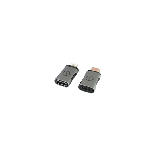 NÖRDIC 2-in-1 -sovitinsarja USB C–Lightning naaras ja Lightning ur–USB C na, alumiinia