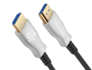 NÖRDIC 25 m Active AOC optinen kuitukaapeli HDMI 2.1 8K 60 Hz, 4K 120 Hz, 48 Gb/s, Dynamic HDR, eARC, VRR, RTX 3080 3090 -yhteensopiva