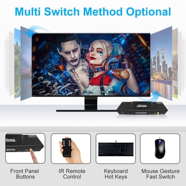 NÖRDIC KVM Switch 2 to 1 HDMI 2.0 4K 60Hz 3xUSB PC, Xbox, PS5 ja kannettava HDR10 HDCP2.2
