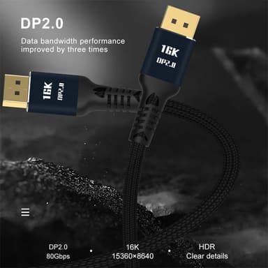 NÖRDIC 3m Displayport 2.1 kaapeli 16K60Hz 10K60Hz 80Gbps Dynamic HDR