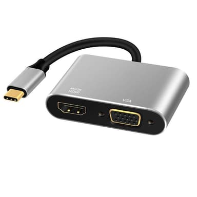 NORDIC USB C–HDMI 4K 30 Hz ja VGA 1080P, peili ja laajennettu tila, 10 cm kaapeli, alumiinia Space Grey