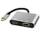 NORDIC USB C–HDMI 4K 30 Hz ja VGA 1080P, peili ja laajennettu tila, 10 cm kaapeli, alumiinia Space Grey