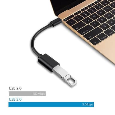 NÖRDIC USB-A OTG–USBC 3.1 Gen 1 -sovitin, alumiinia, 50 cm, musta, USB-C OTG -kaapeli