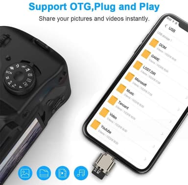 NÖRDIC USB-C 3.1 kortinlukija avaimenperällä 5Gbps TF, MicroSD, Micro SDHC, Micro SDXC 2TB UHS-I hopea
