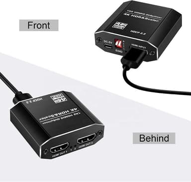 NÖRDIC HDMI jakaja 1–2 4K 60 Hz, HDCP2.2 18 Gb/s, kuvien HDMI-kaapelit eivät sisälly