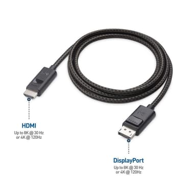 Cable Matters 1,8 m Displayport 1.4 - HDMI 2.1 -kaapeli 8K 30 Hz 4K 144 Hz